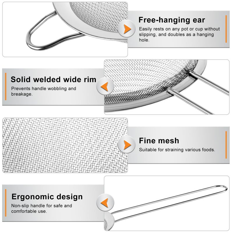 Ninsula 4PCS Fine Mesh Strainer Set, Premium Stainless Steel Fine Mesh Strainers, Food Fine Sieve with Non-Slip Handle, Perfect for Juice, Baking Flour, Drinks, Cocktails, Rice, Jam, Tea(2.8"/3.2"/3.9"/4.7") - Image 3