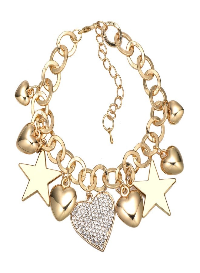 SILANER Gold Chain Link Bracelet - 7"+ 2" Extender 14K Gold Plated Love Locked Bracelets for Women and Girls, with Crystal, Love Heart,Key, Lock, Charm Bracelet, 7 inches, Copper, crystal - Image 1