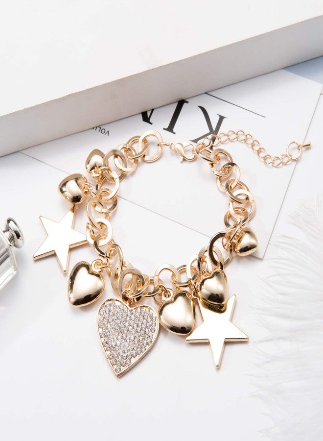 SILANER Gold Chain Link Bracelet - 7"+ 2" Extender 14K Gold Plated Love Locked Bracelets for Women and Girls, with Crystal, Love Heart,Key, Lock, Charm Bracelet, 7 inches, Copper, crystal - Image 4