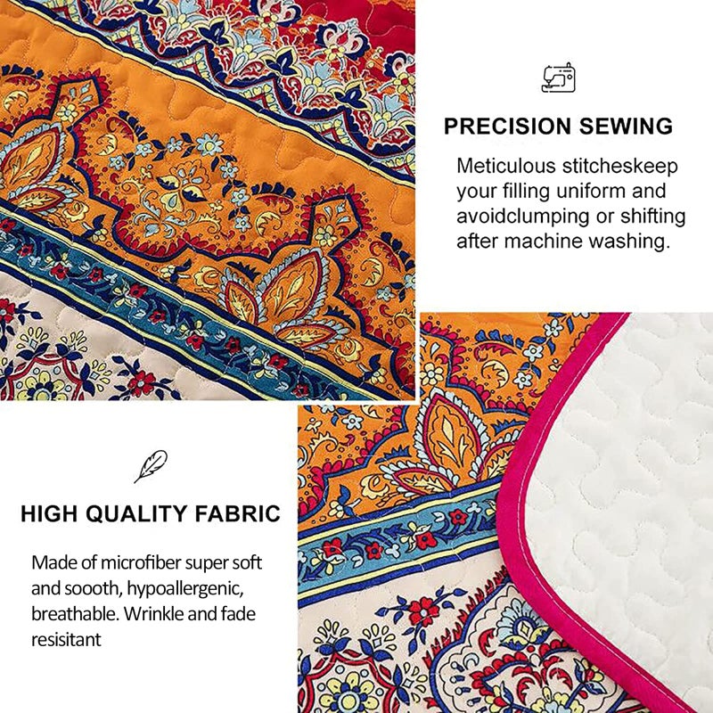 WONGS BEDDING Bohemian Quilt Set California King  Boho Striped Pattern Quilts Bedspread Set for All Season  Soft Microfiber Coverlet Bedding Set 106 ""x96 ""(3 Pieces  Cal King) - Image 4