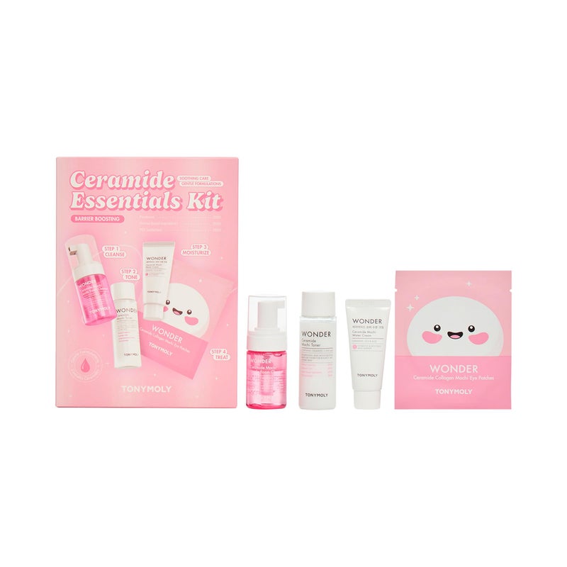 TONYMOLY Wonder Ceramide Mochi Essentials 4-Piece Skincare Set â€“ Hydrating Korean Skincare Travel Kit with Ceramides, Hyaluronic Acid & Cica â€“ Barrier Repair Routine for Dry & Sensitive Skin - Image 1