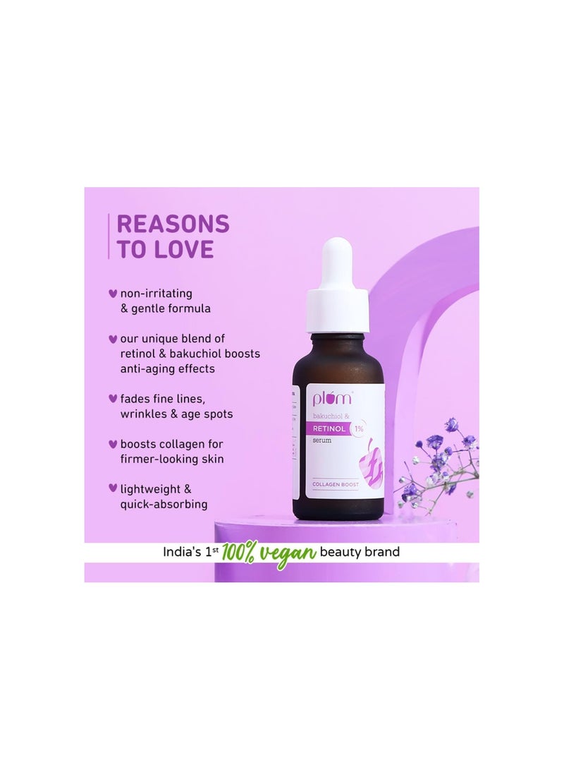 Plum 1% Retinol Anti-Aging Night Face Serum With Bakuchiol | Boosts Collagen, Reduces Fine Lines & Wrinkles | For Women & Men | Beginner-friendly | Suits all skin types | 20 ml - Image 2