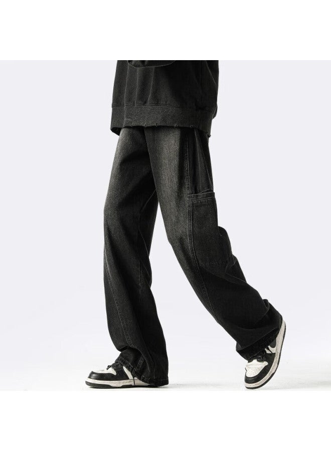 Homlean American-style Lightweight Jeans For Men, Spring And Summer Trendy Streetwear Loose Casual Cargo Pants Lb003 Dark Blue 4XL - Image 2