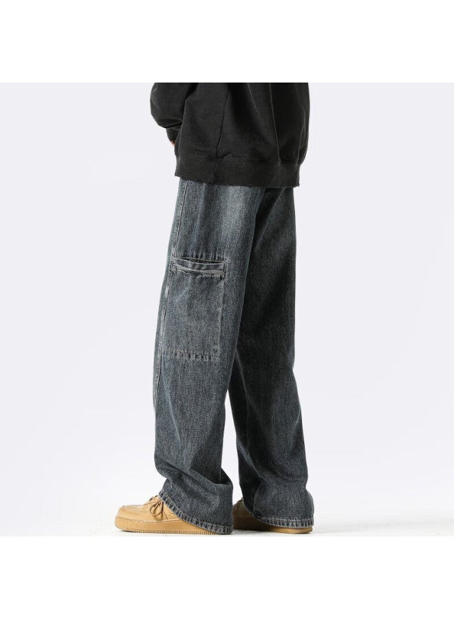 Homlean American-style Lightweight Jeans For Men, Spring And Summer Trendy Streetwear Loose Casual Cargo Pants Lb003 Dark Blue 4XL - Image 4
