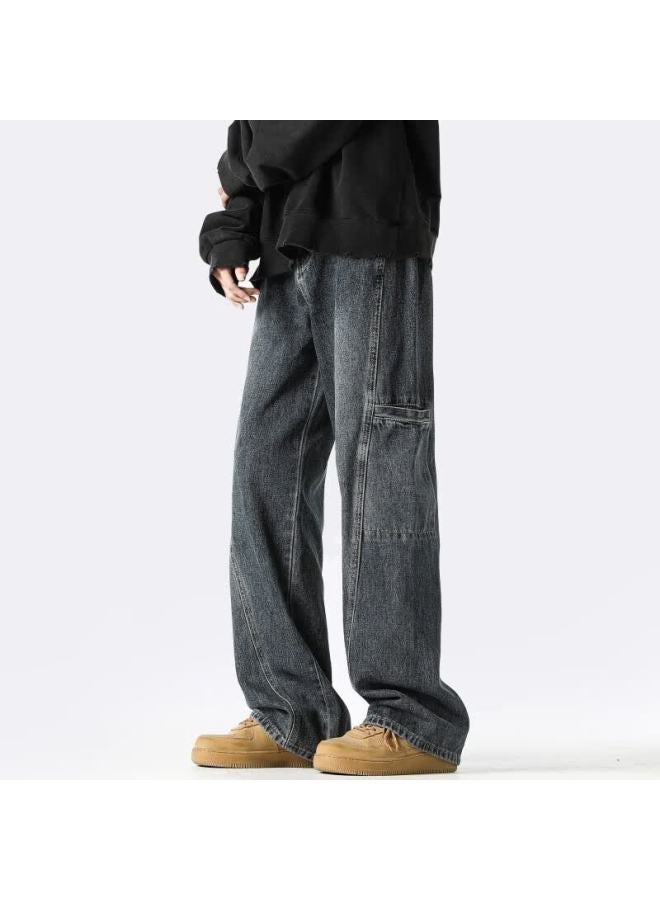 Homlean American-style Lightweight Jeans For Men, Spring And Summer Trendy Streetwear Loose Casual Cargo Pants Lb003 Dark Blue 4XL - Image 5