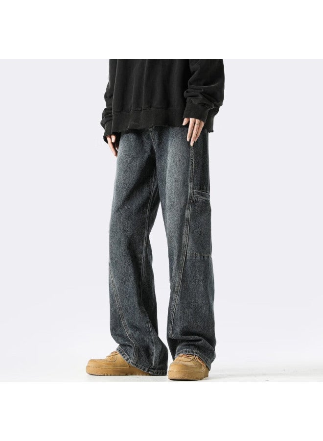 Homlean American-style Lightweight Jeans For Men, Spring And Summer Trendy Streetwear Loose Casual Cargo Pants Lb003 Dark Blue 4XL - Image 3