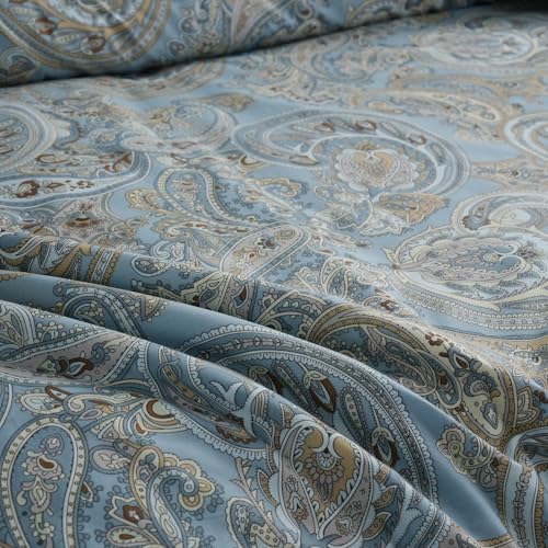 Cozaline 100% Cotton Duvet Cover Queen Size Blue Boho Paisley Pattern Duvet Cover Sets with Zipper Closure 3 Pcs Soft & Breathable Luxury Bedding Sets - Image 4