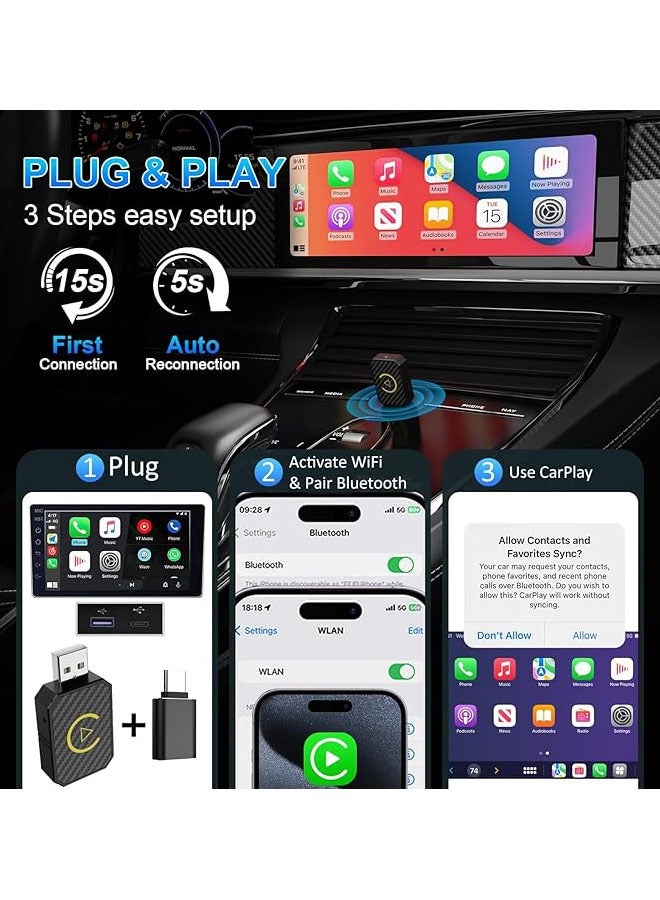 Arabest 2-in-1 Wireless CarPlay & Android Auto Adapter - Mini USB-C/USB Dongle for OEM Wired Systems, Compatible with iPhone iOS 10+ and Android 11+, Seamless Wireless Connectivity - Image 3