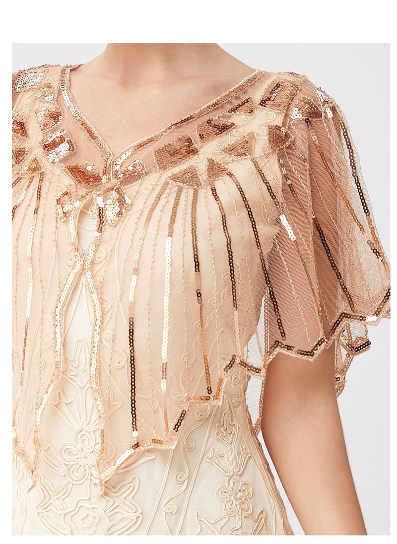 SYOSI - Sequin Beaded Art Deco Evening Cape Shawls and Wraps for Evening Dresses Party Scarf, Women's 1920s Shawl Wedding Party Shawl Scarf Buckle Weddings Accessories for Bride and Bridesmaids - Image 1