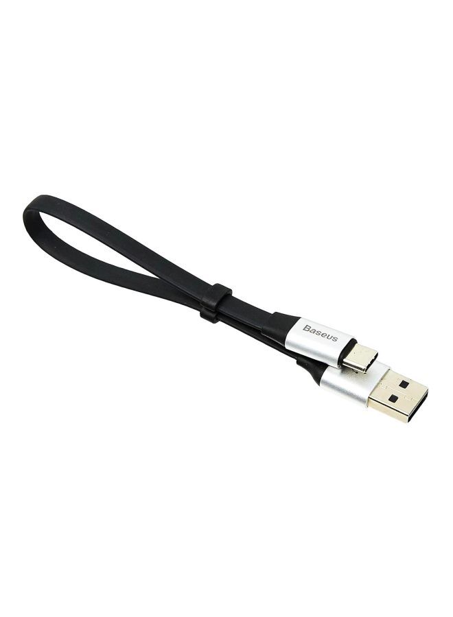 NIBEMINENT Nimble USB-A to Type-C Flat Cable 23cm- Ultra Portable Compatible for Samsung S21 S20 S9 Note 20 10 Huawei P30 P20 Lite Mate Pro LG G5 G6 Xiaomi Mi 11 A2 etc. Black/Silver - Image 1