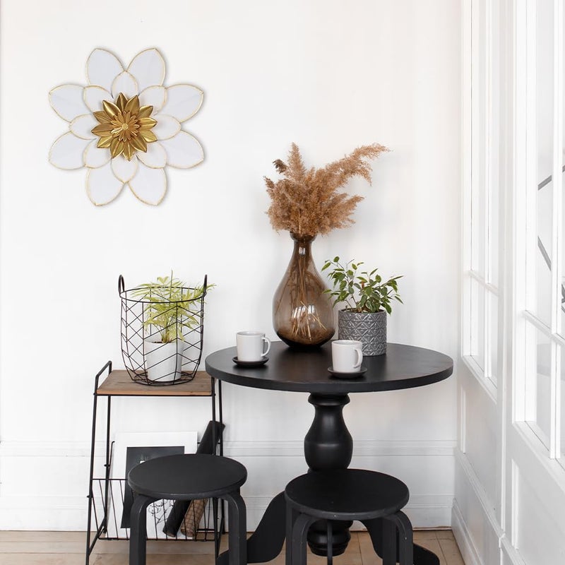 hogardeck Metal Flower Wall Decor, 16" White Gold Floral Metal Wall Art for Indoor Outdoor, Boho Farmhouse Modern Wall Decor for Bathroom, Living Room, Kitchen, Bedroom, Porch, Garden, Yard - Image 4