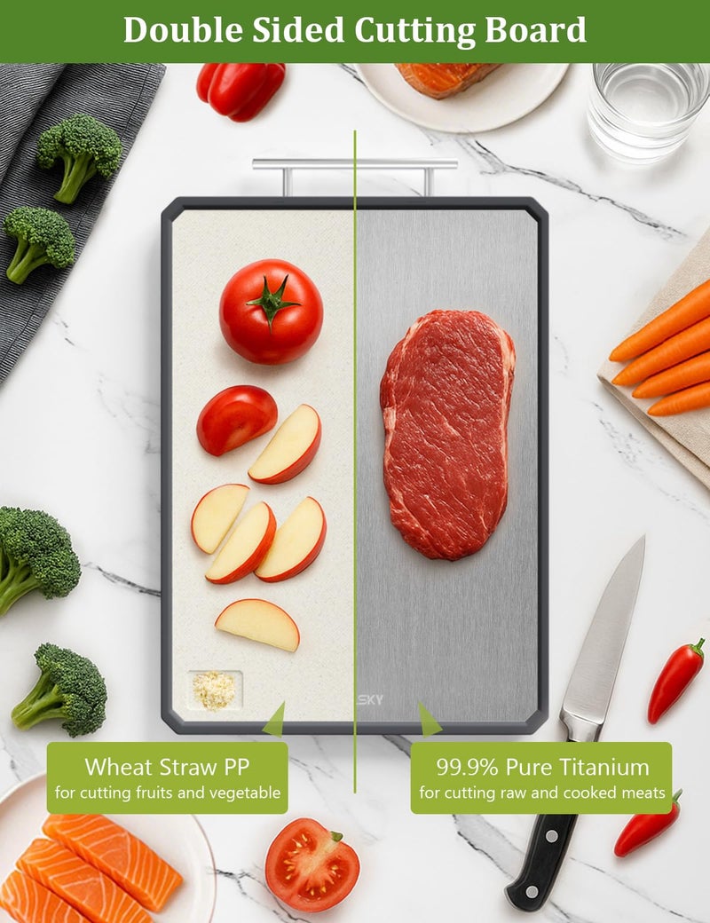 Callsky Titanium Cutting Boards for Kitchen, 2 in 1 Non Toxic Cutting Board, Food-Grade Double Sided Pure Titanium & Wheat Straw PP Chopping Board for Meat/Vegetables, Dishwasher Safe Large 16.3â€Ã—11-1 PC - Image 2