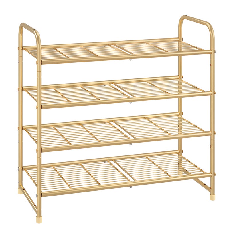 Simple Trending 4Tier Stackable Shoe Rack Expandable  Adjustable Shoe Organizer Storage Shelf Wire Grid Golden Yellow
