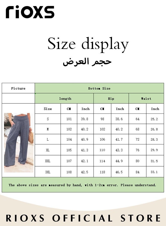 ريوكس سيدتي سراويل نسائية قطنية طويلة غير رسمية فضفاضة بخصر عالي بنطلون مطاطية مريحة مع - Image 4