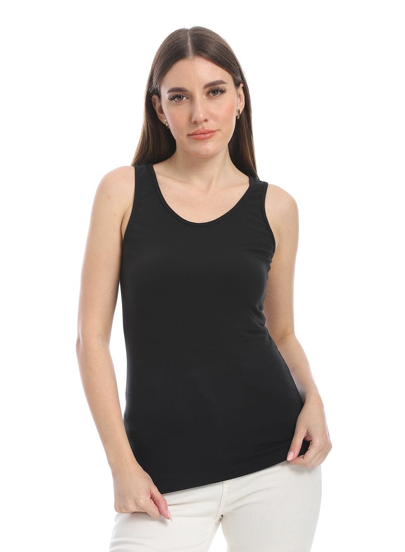 Andora Cotton Basic Plain Tank Top_Black - Image 1
