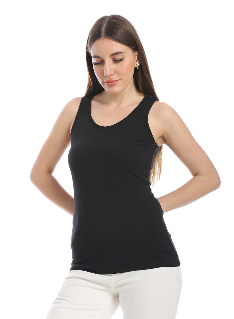 Andora Cotton Basic Plain Tank Top_Black - Image 2