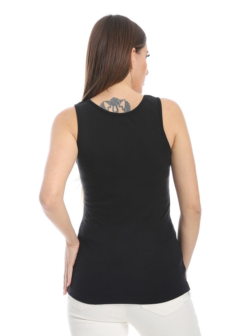 Andora Cotton Basic Plain Tank Top_Black - Image 3