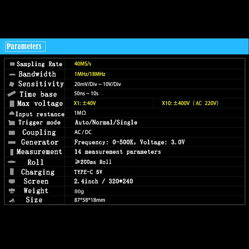 Oscilloscope 1M Bandwidth 2.4 Inch TFT LCD Display - High Practicality Portable Oscilloscope for On-site Debugging & Electronic Measurement Tests - Image 2