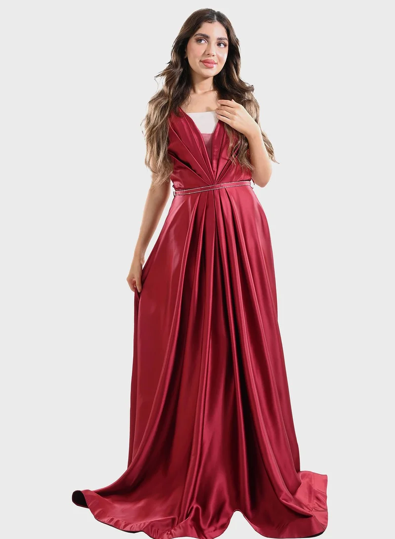 TOP TATO Pleated Satin Gown