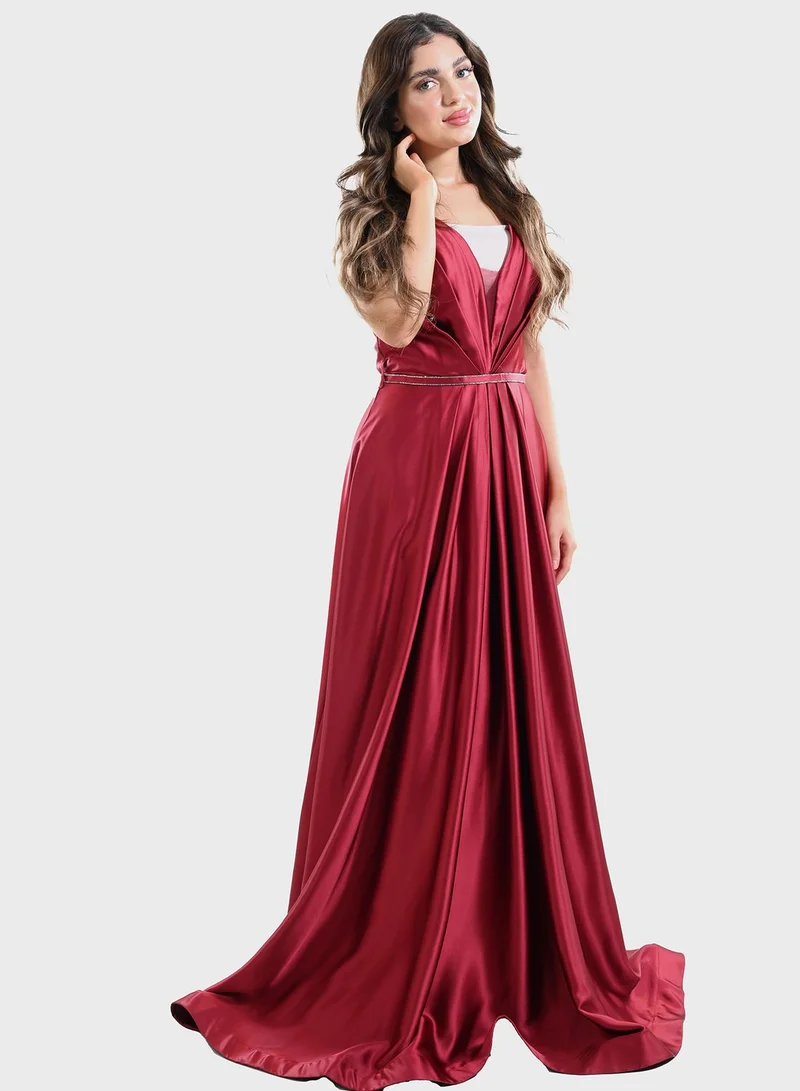 TOP TATO Pleated Satin Gown