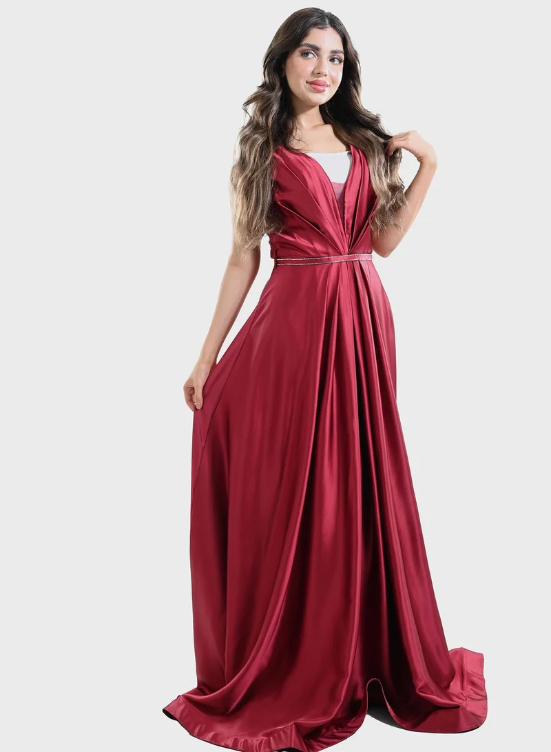 TOP TATO Pleated Satin Gown