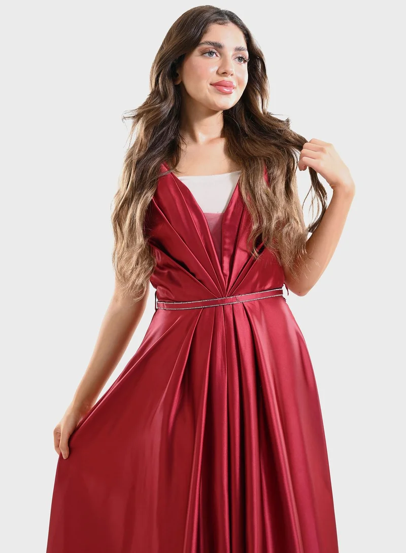 TOP TATO Pleated Satin Gown