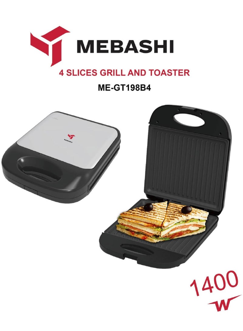 Mebashi 4 Slice Non Stick  Grill And Toaster Maker 1400W