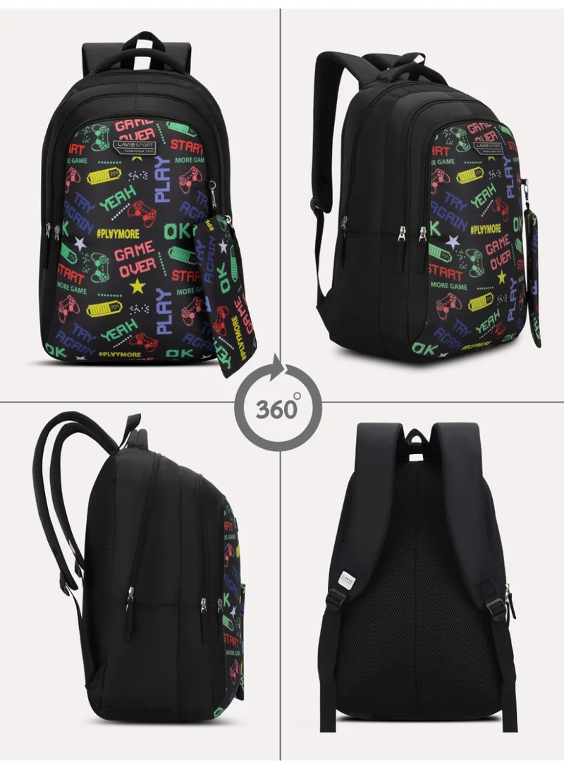 Lavie Sport 36L Play Backpack | 19 inches | Laptop Compatiable | Pencil Pouch |(Black)