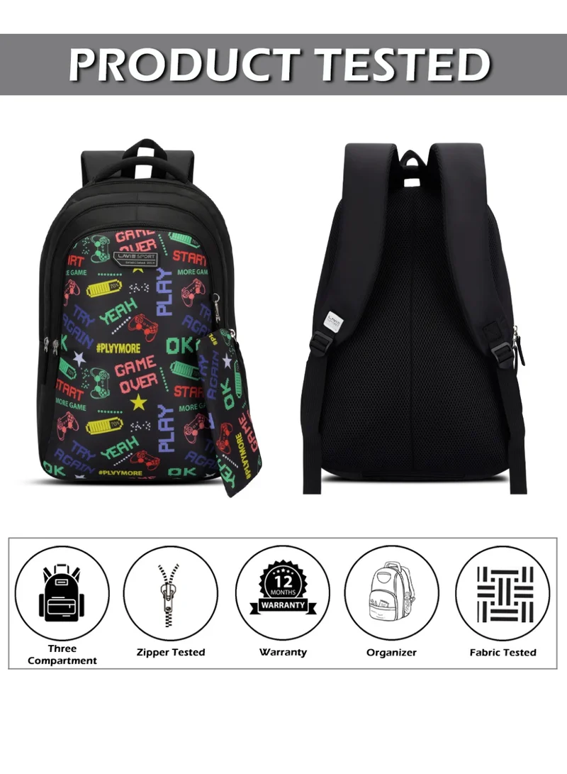 Lavie  Sport 36L Play Backpack | 19 inches | Laptop Compatiable | Pencil Pouch |(Black)  | Best Price UAE