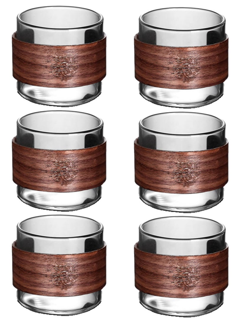6-Piece Transparent Black 150Ml High Borosilicate Glass Coffee Cups – Wooden Ring Heat-Resistant Design Drinking Glasses For Coffee & Beverage  - Image 1