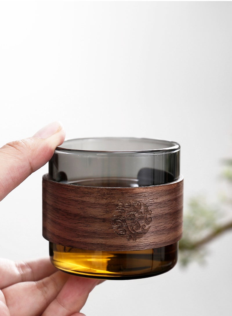 6-Piece Transparent Black 150Ml High Borosilicate Glass Coffee Cups – Wooden Ring Heat-Resistant Design Drinking Glasses For Coffee & Beverage  - Image 5