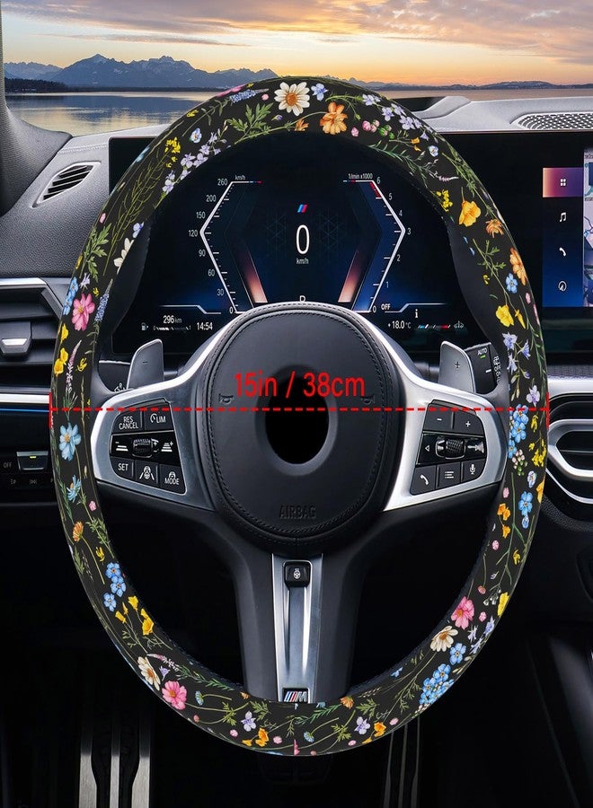 Pcnjozx Car Steering Wheel Cover for Women Men, Non-Slip Breathable Steering Wheel, Wildflower Steering Wheel Protector, Car Accessories, Universal 14" 02/2-15" Fit Auto, Suvs - Image 3