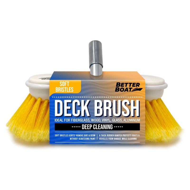 Soft Boat Deck Brush HeavyDuty Marine Brush Head 8 Bristle with Bumper 34 Thread Handle for RV Truck and Auto Cleaning