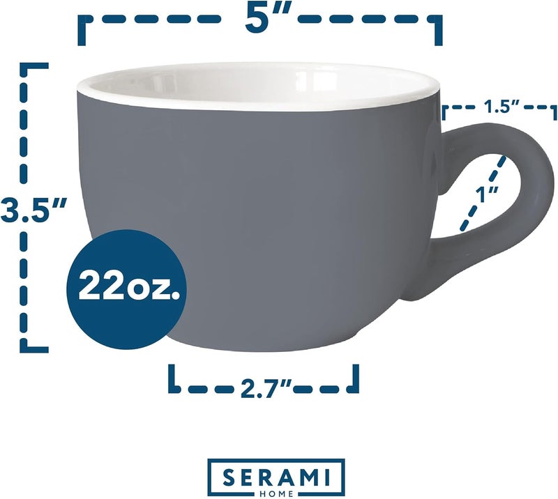 Serami Oversized Ceramic Coffee Mug with Handle  Large 22 oz Cup Perfect for Latte Cappuccino Soup Cereal  Ideal for Everyday Use  Ceramic Bowl Set Large Mug Set Gray 4 Pack - Image 2