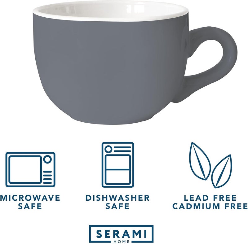 Serami Oversized Ceramic Coffee Mug with Handle  Large 22 oz Cup Perfect for Latte Cappuccino Soup Cereal  Ideal for Everyday Use  Ceramic Bowl Set Large Mug Set Gray 4 Pack - Image 3