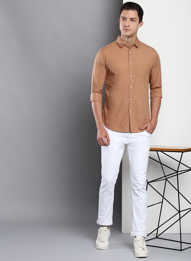 Dennis Lingo Men's Slim Fit Camel Brown Casual Cotton Spread Shirt  - Image 5