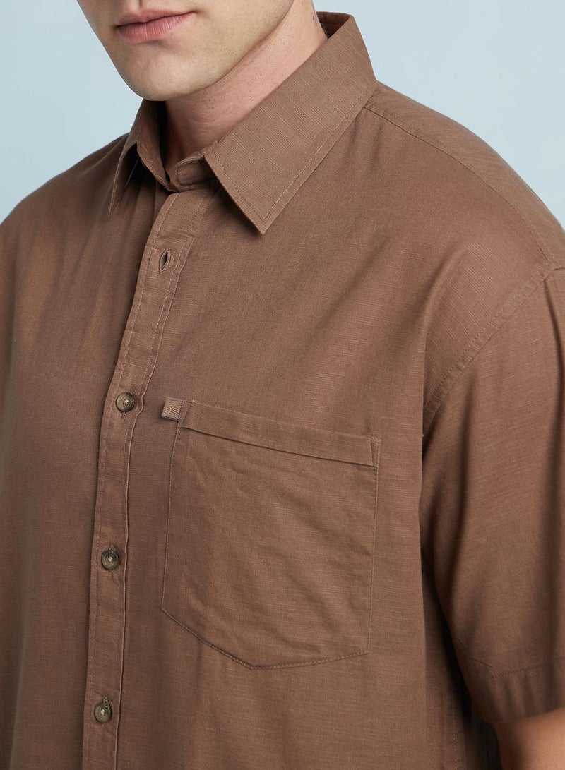 Dennis Lingo Men's Brown 100% Cotton Textured Button Down Relaxed Shirt  - Image 5