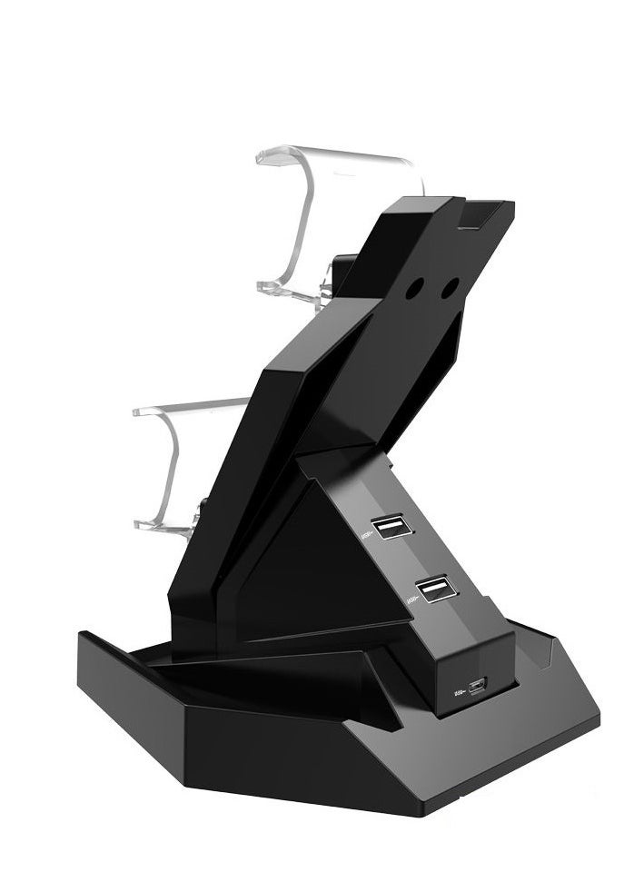 فوينيكاس - محطة شحن وحدة تحكم PS4 T1 - قاعدة شحن USB مزدوجة لوحدة التحكم لجهاز PlayStation 4 وPS4 SLIM وPS4 PRO - مؤشر LED - مع كابل ميكرو | أسود - Image 1
