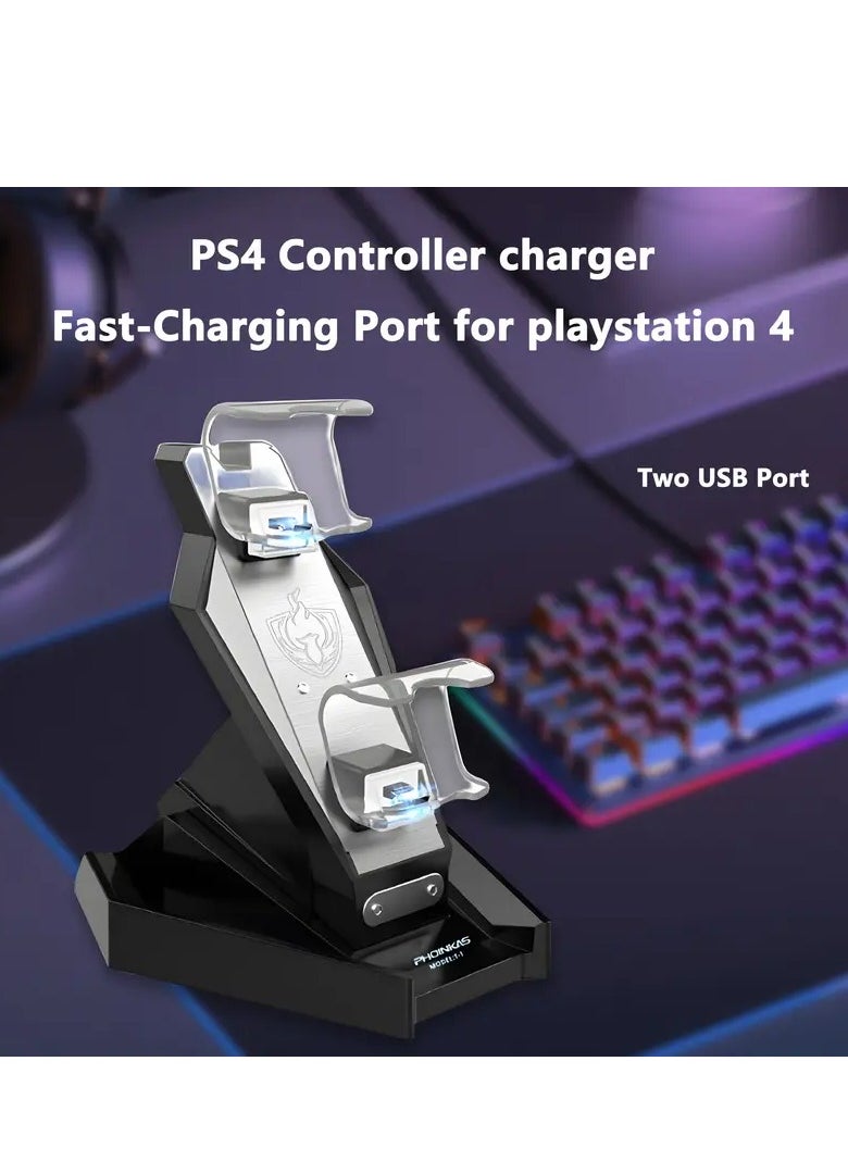 فوينيكاس - محطة شحن وحدة تحكم PS4 T1 - قاعدة شحن USB مزدوجة لوحدة التحكم لجهاز PlayStation 4 وPS4 SLIM وPS4 PRO - مؤشر LED - مع كابل ميكرو | أسود - Image 1