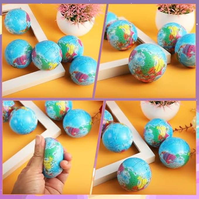 Cptoion Pack of 24 Stress Ball Globe Small, 6.35 cm Anti-Stress Ball World Stress Balls, Soft Globe Foam Stress Ball Toy for Children Adults Finger Exercises School Party Gifts - Image 5