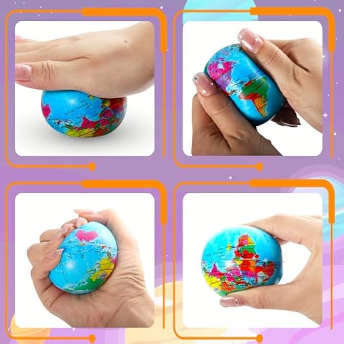 Cptoion Pack of 24 Stress Ball Globe Small, 6.35 cm Anti-Stress Ball World Stress Balls, Soft Globe Foam Stress Ball Toy for Children Adults Finger Exercises School Party Gifts - Image 3
