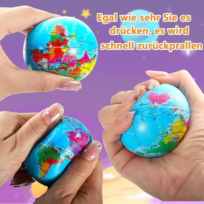 Cptoion Pack of 24 Stress Ball Globe Small, 6.35 cm Anti-Stress Ball World Stress Balls, Soft Globe Foam Stress Ball Toy for Children Adults Finger Exercises School Party Gifts - Image 4