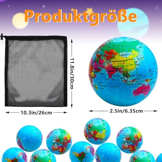 Cptoion Pack of 24 Stress Ball Globe Small, 6.35 cm Anti-Stress Ball World Stress Balls, Soft Globe Foam Stress Ball Toy for Children Adults Finger Exercises School Party Gifts - Image 2