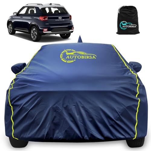 Autobirsa Waterproof Car Body Cover for Hyundai Venue All Models 100% All Weather Proof with Mirror & Antenna Packet & Full Bottom Elistic, Triple Stitching with 100% Nail Proof Cover Navy Blue - Image 1