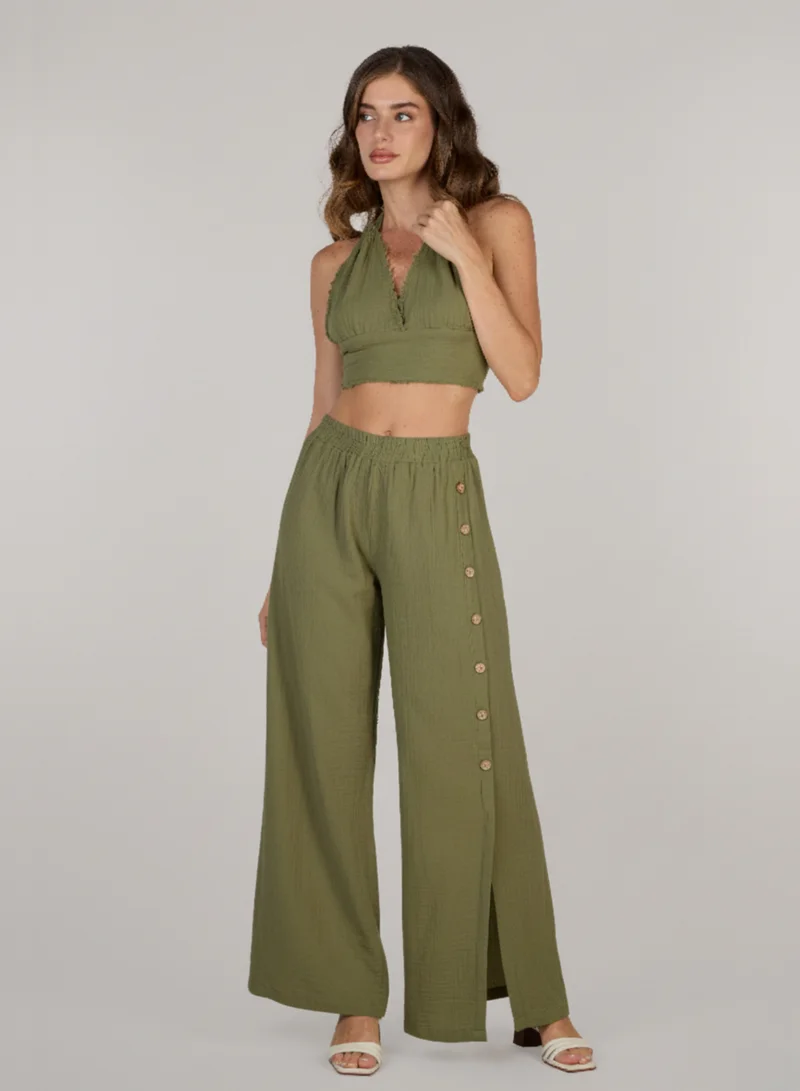 Just Nature Side Slit Flared Trousers