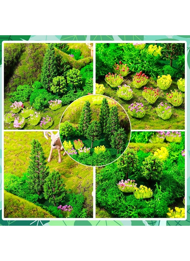 Canlierr - 55 Pcs Mini Model Trees Flower Cluster Grass Mat Set, 36 Flower Vegetation Groups 15 Mixed Miniature Trees 4 Artificial Fake Turf, Train Railroad Park Scenery for DIY Crafts, Building Model, Landscape - Image 1