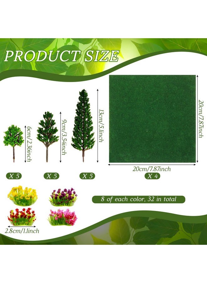 Canlierr - 55 Pcs Mini Model Trees Flower Cluster Grass Mat Set, 36 Flower Vegetation Groups 15 Mixed Miniature Trees 4 Artificial Fake Turf, Train Railroad Park Scenery for DIY Crafts, Building Model, Landscape - Image 1