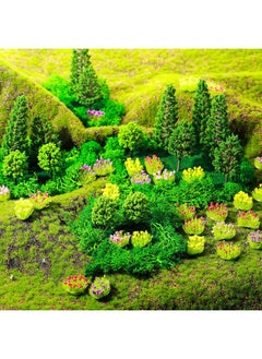 55 Pcs Mini Model Trees Flower Cluster Grass Mat Set, 36 Flower Vegetation Groups 15 Mixed Miniature Trees 4 Artificial Fake Turf, Train Railroad Park Scenery for DIY Crafts, Building Model, Landscape