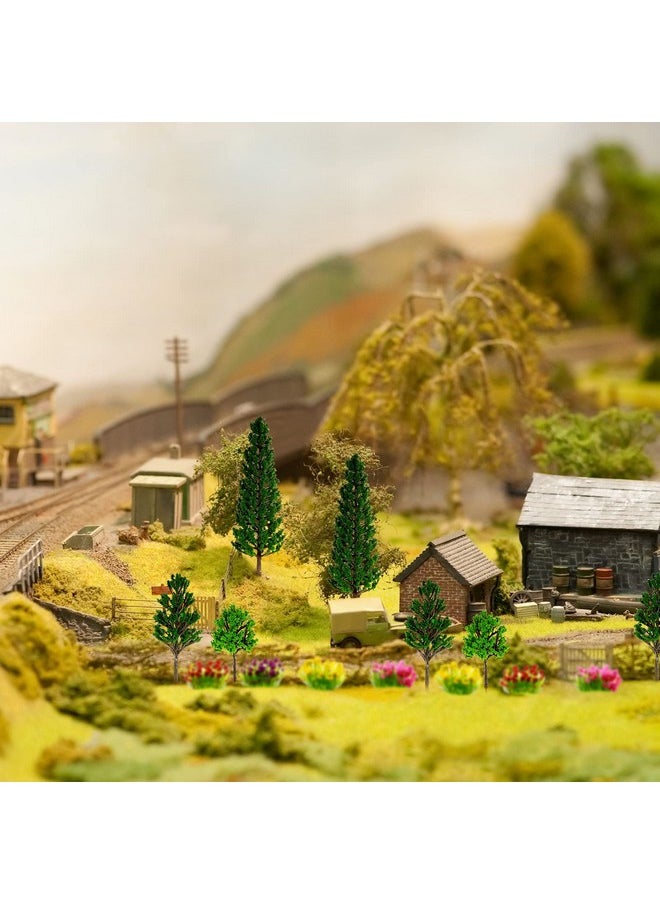 Canlierr - 55 Pcs Mini Model Trees Flower Cluster Grass Mat Set, 36 Flower Vegetation Groups 15 Mixed Miniature Trees 4 Artificial Fake Turf, Train Railroad Park Scenery for DIY Crafts, Building Model, Landscape - Image 1