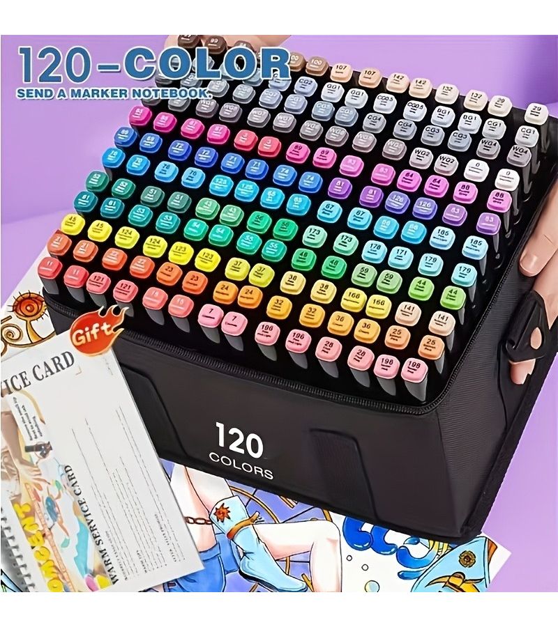 120pcs Color Markers Set with Portable Storage Case for Smooth Ink Flow - Image 1